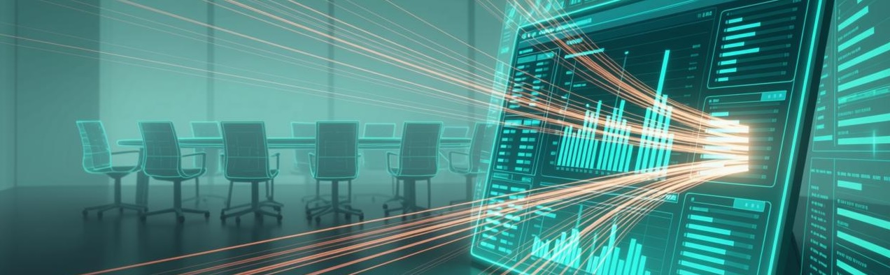 Illustration: chaotic data streams resolving into one calm dashboard